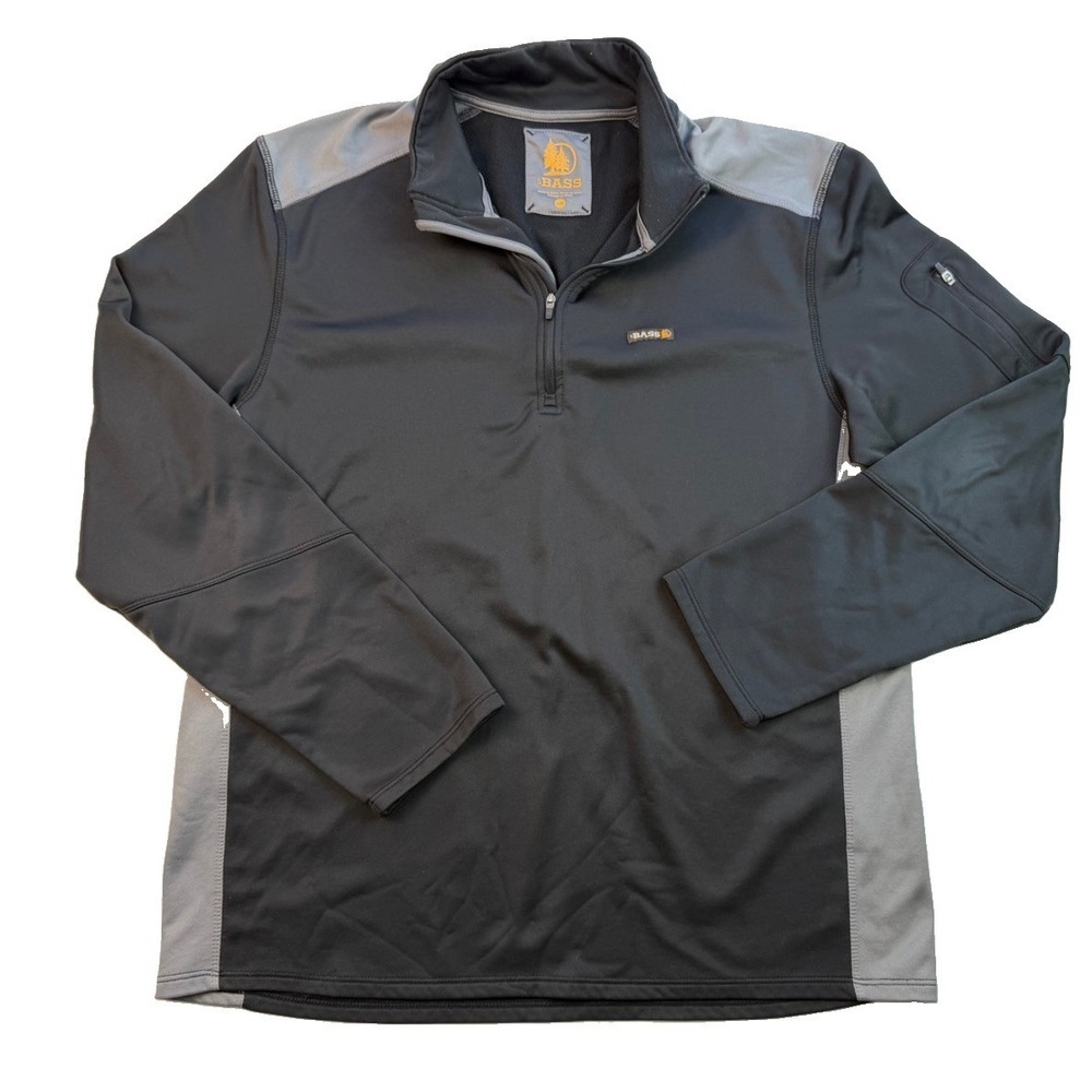 G.H. Bass Men's Quarter Zip Pullover Large Black Gray Fleece Outdoor Golf